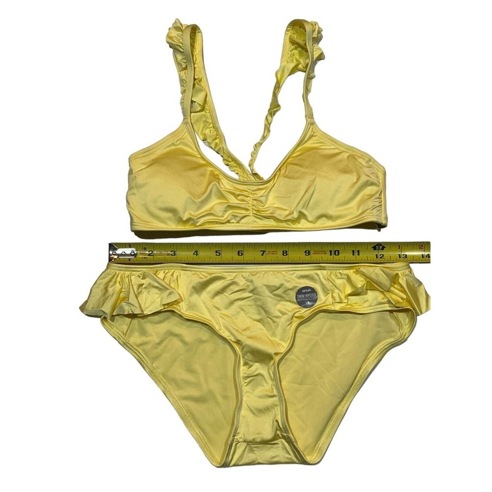 NWT AERIE Bikini Hipster 2 Piece Bikini Swimsuit SMALL Yellow Ruffle Padded - Picture 3 of 6
